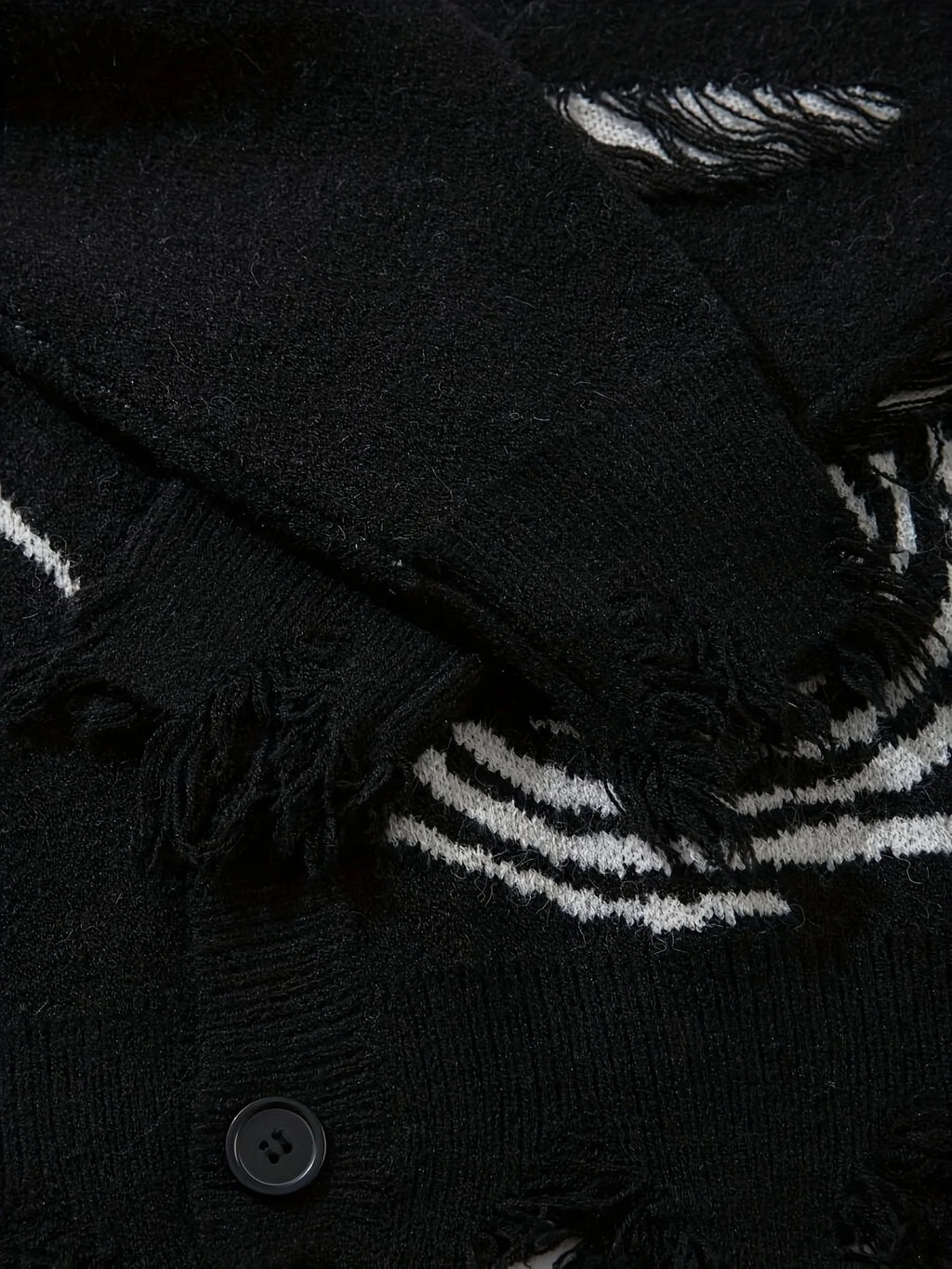 Men's Distressed Graphic Knit Cardigan Relaxed Fit Streetwear Sweater