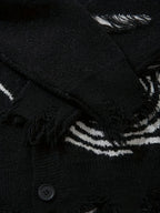Men's Distressed Graphic Knit Cardigan Relaxed Fit Streetwear Sweater