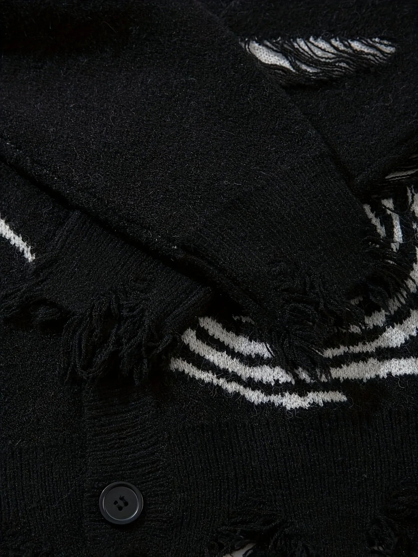 Men's Distressed Graphic Knit Cardigan Relaxed Fit Streetwear Sweater