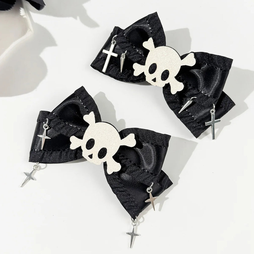 Skull Bow Hair Clip Gothic Punk Statement Alternative Fashion Accessory