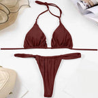 Solid Royal Blue Triangle String Bikini Set with Tie Fastenings