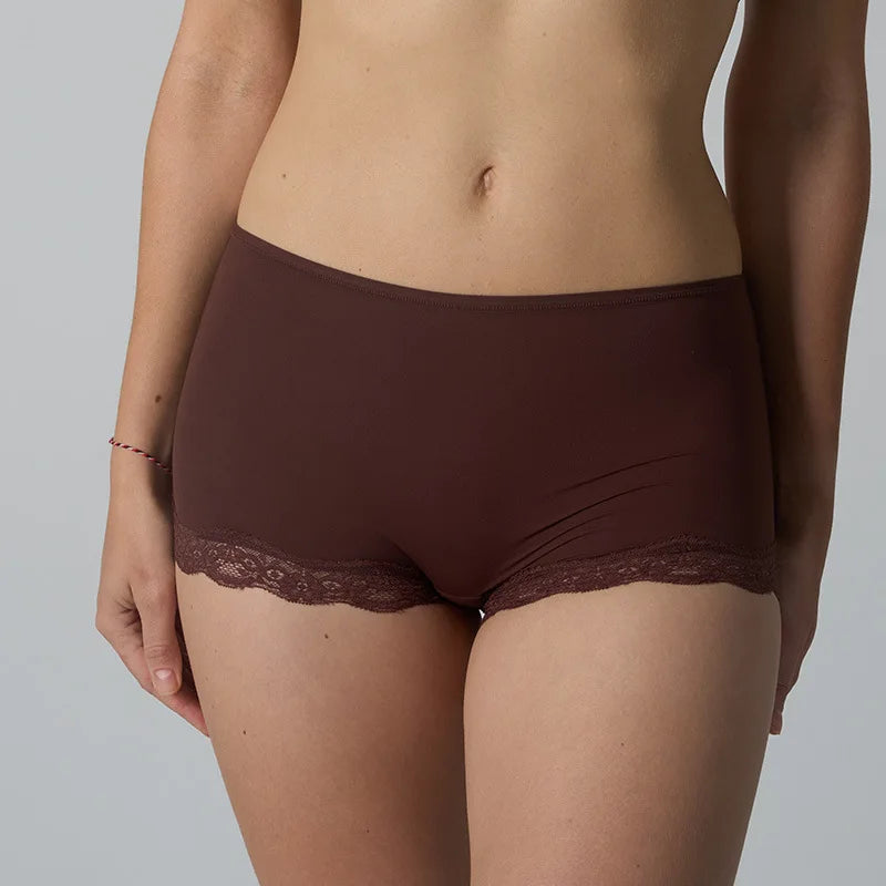 Rich Burgundy Lace-Trimmed Plunge Bralette and Lounge Short Set