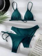 Solid White Three-Piece Triangle Bikini Set with Side-Tie Details