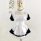 Classic Black and White Lolita Maid Dress with Ruffled Apron and Puff Sleeves