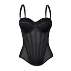 Structured Black Sweetheart Corset Top with Spaghetti Straps