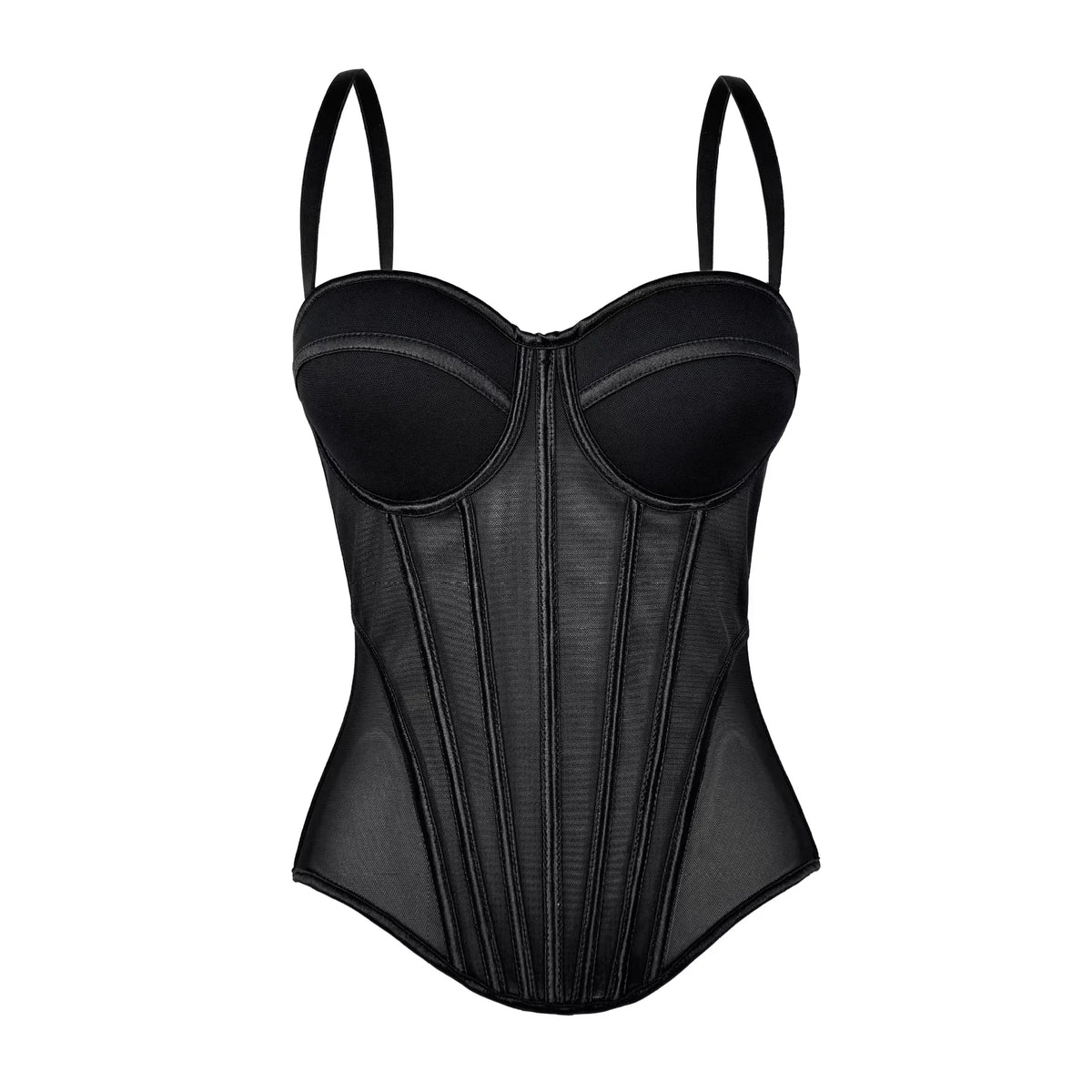 Structured Black Sweetheart Corset Top with Spaghetti Straps