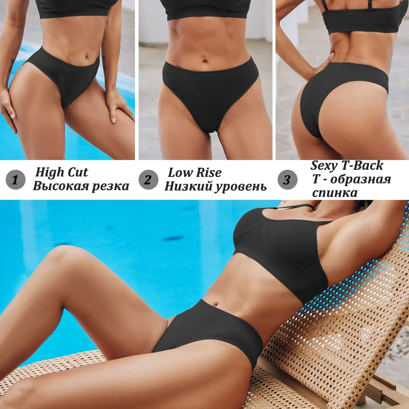 Seven-Piece Cotton Ribbed Low-Rise Bikini Panty Set