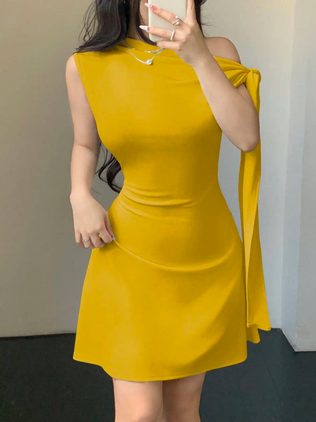 One Shoulder Mini Dress with Draped Detail and Elegant Asymmetrical Silhouette