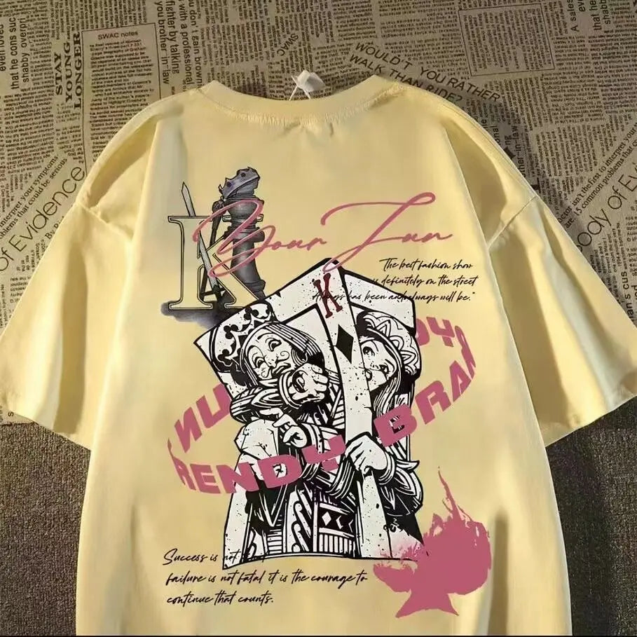 Retro Streetwear Graphic Cotton T-Shirt with Illustrative Artwork and Oversized Casual Fit