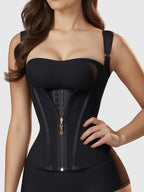 Structured Latex Underbust Waist Cincher with Front Zipper and Straps