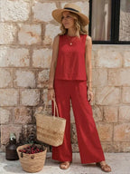 Relaxed Sleeveless Top and Wide Leg Pants Summer Co-Ord Set for Women