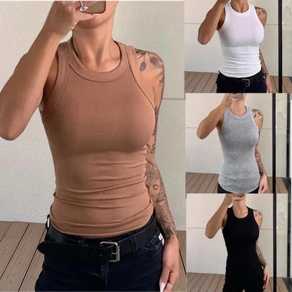 Ribbed Crew Neck Tank Top with Slim Fit Minimalist Everyday Summer Style