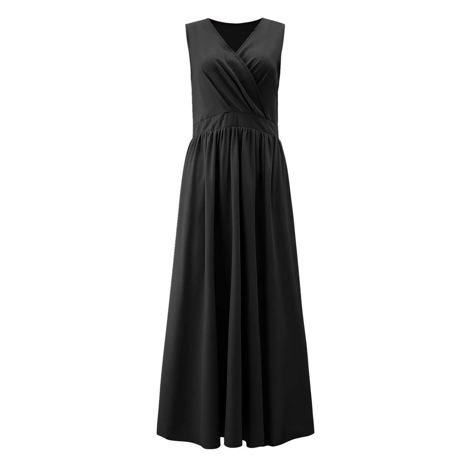 Sleeveless V-Neck A-Line Maxi Dress with Side Slit and Flowy Fit