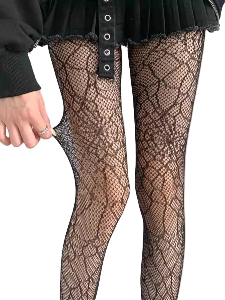 Spider Web Pattern Fishnet Tights with Lightweight Mesh Design for Alternative Fashion Styling