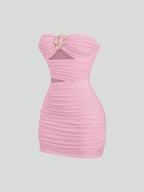 Strapless Ruched Bodycon Mini Dress with Metallic Accent Contemporary Silhouette