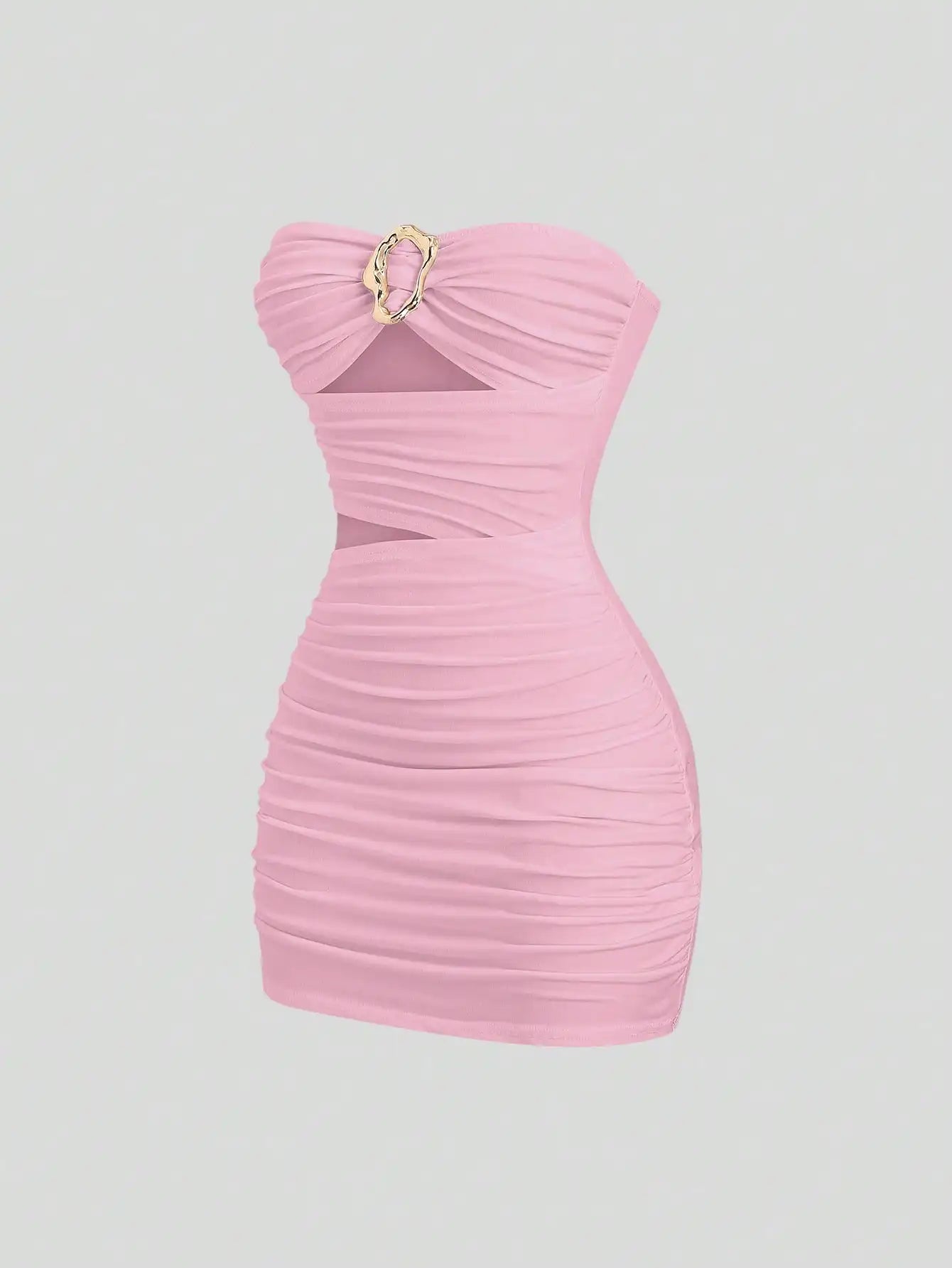 Strapless Ruched Bodycon Mini Dress with Metallic Accent Contemporary Silhouette