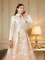 Elegant Embroidered Midi Dress with Soft Vintage Alternative Fashion Aesthetic