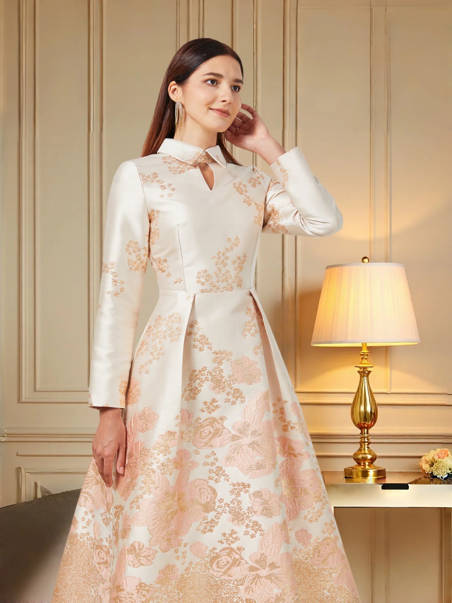 Elegant Embroidered Midi Dress with Soft Vintage Alternative Fashion Aesthetic