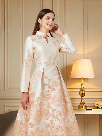 Elegant Embroidered Midi Dress with Soft Vintage Alternative Fashion Aesthetic