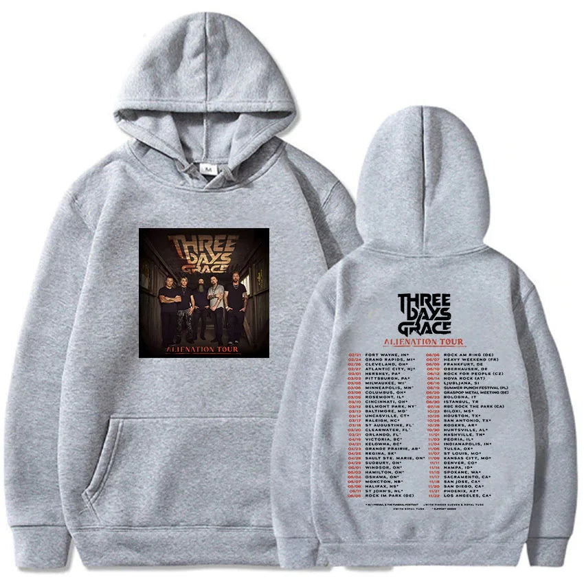 Dark Graphic Streetwear Hoodie with Tour Inspired Artwork and Relaxed Fit