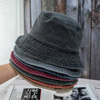 Washed Cotton Bucket Hat Flat Crown Casual Streetwear Outdoor Fisherman Style Hat