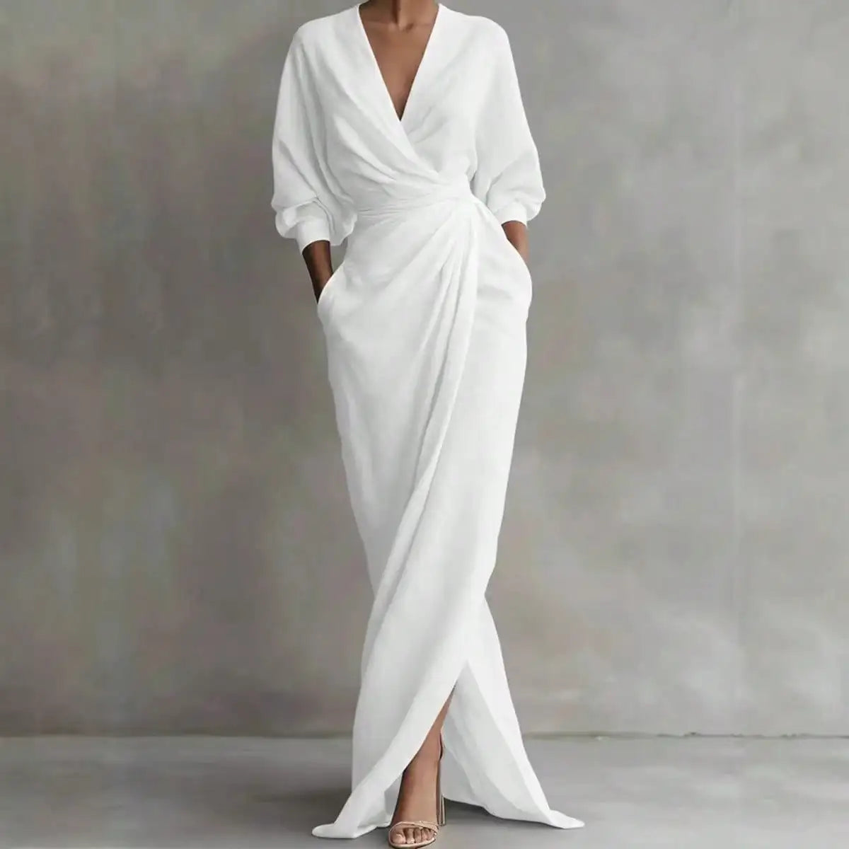 Minimalist Draped Maxi Dress with Relaxed Elegant Fashion Styling