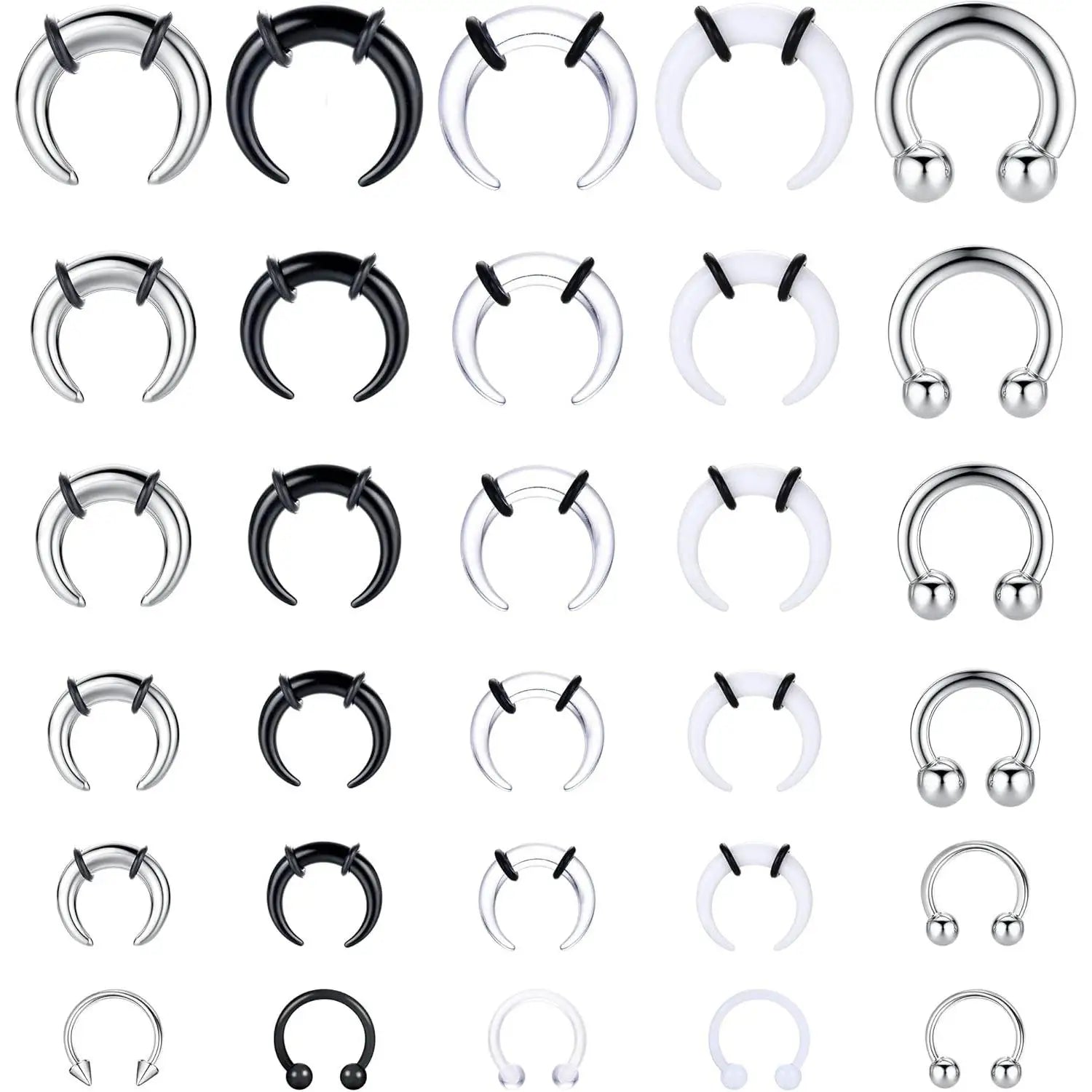 Mixed Septum and Horseshoe Ring Set for Alternative Body Styling