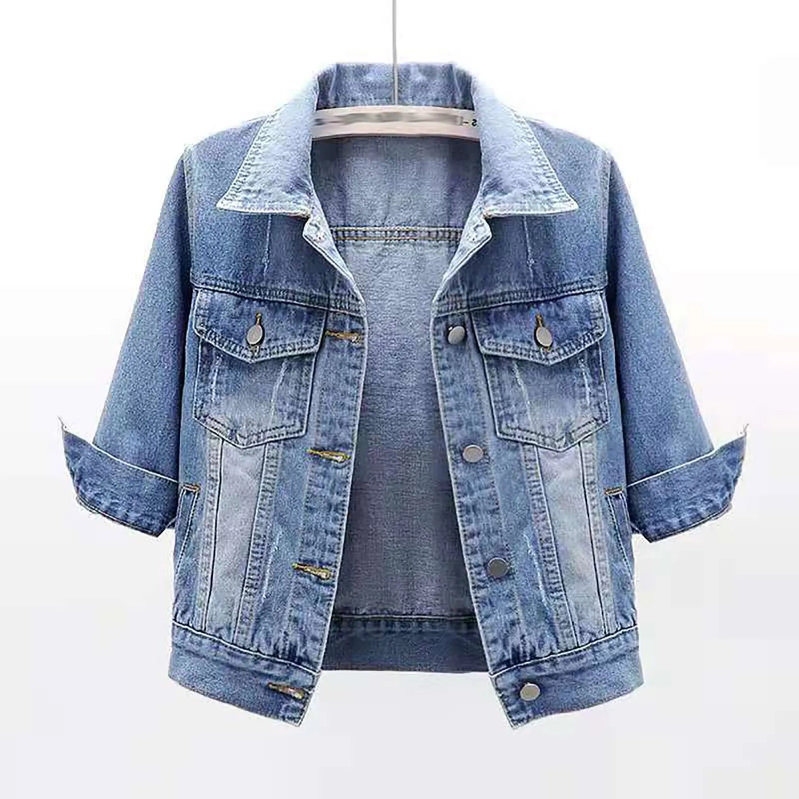 Cropped Denim Style Utility Jacket with Relaxed Streetwear Inspired Silhouette