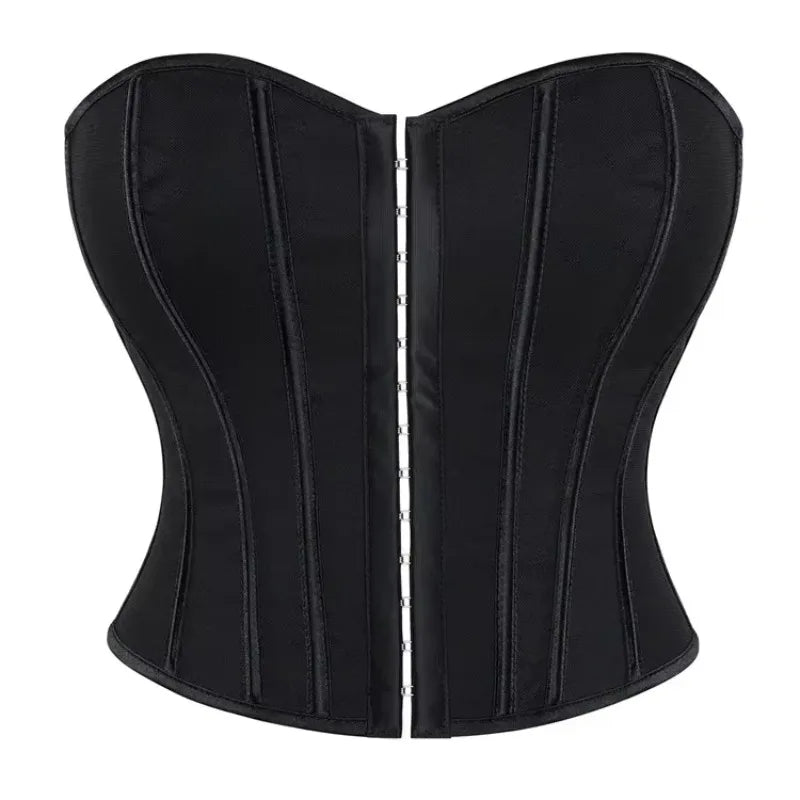 Bold Two-Tone Strapless Corset Top with Front Hook Closure and Defined Boning
