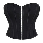 Bold Two-Tone Strapless Corset Top with Front Hook Closure and Defined Boning
