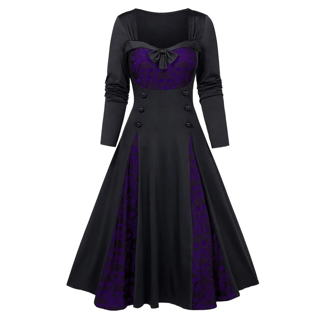 Dark Romance Panelled Maxi Dress with Sweetheart Neckline and Button Accents