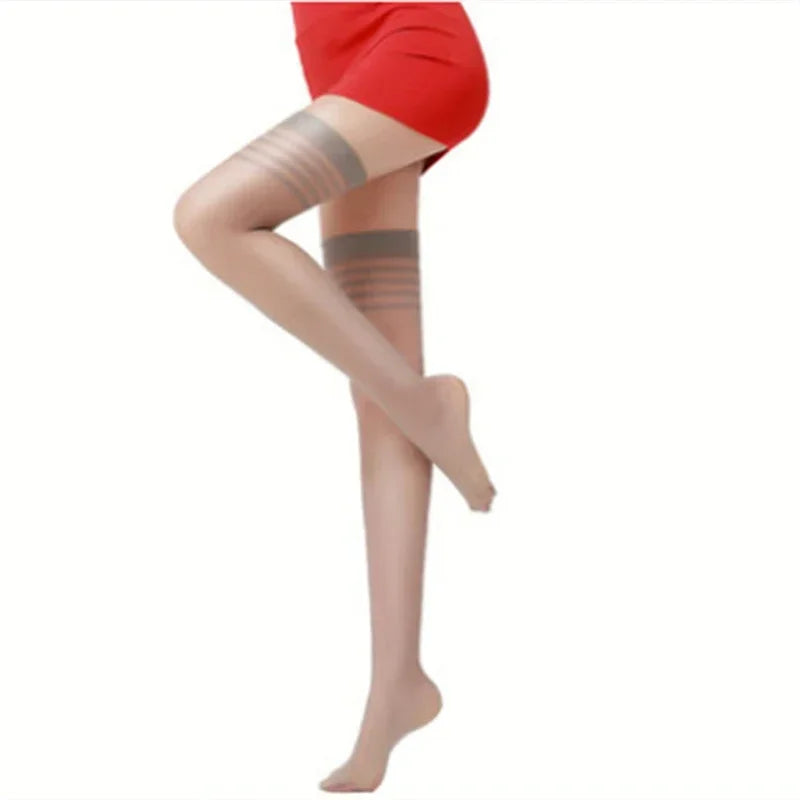 Ultra Thin Sheer Thigh High Stockings with Smooth Gloss Finish and Stay-Up Design