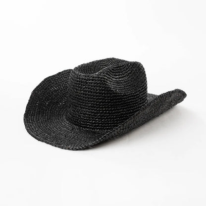 Unisex Handwoven Raffia Cowboy Hat with Wide Brim for Beach and Outdoor Summer Style
