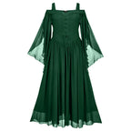 Elegant Gothic Chiffon Maxi Dress with Flowing Bell Sleeves