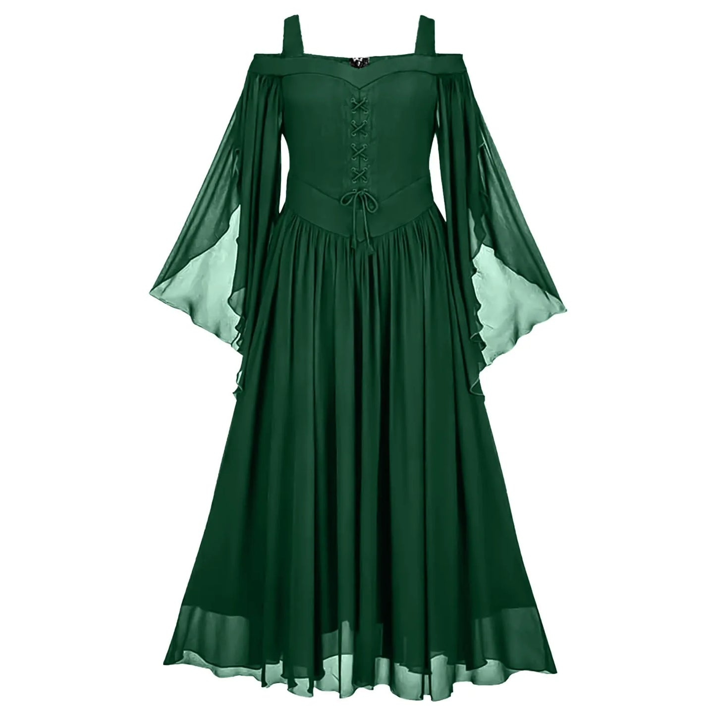 Elegant Gothic Chiffon Maxi Dress with Flowing Bell Sleeves