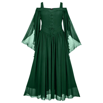 Elegant Gothic Chiffon Maxi Dress with Flowing Bell Sleeves