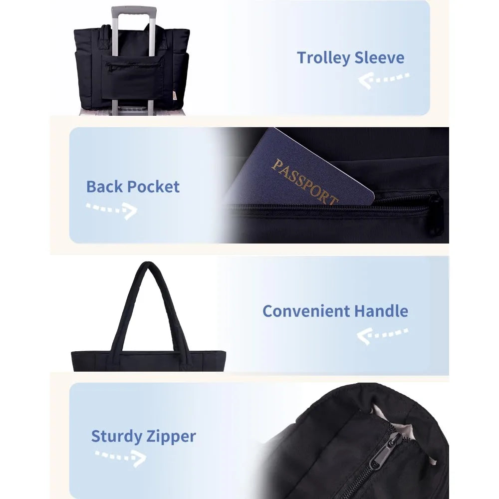 Nylon Utility Tote Bag with Multiple Exterior Pockets and Zip Closure