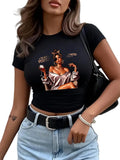 Women's Cropped Graphic Artwork T-Shirt for Modern Casual Streetwear Everyday Fashion Outfits