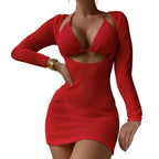 Three-Piece Crisp White String Bikini Set with Sheer Mesh Long-Sleeve Cover-Up