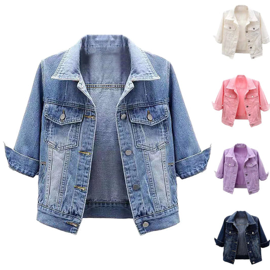 Cropped Denim Style Utility Jacket with Relaxed Streetwear Inspired Silhouette