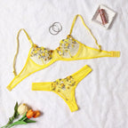 Purple Floral Embroidered Lingerie Set with Detailed Underwire Bra and Matching Brief