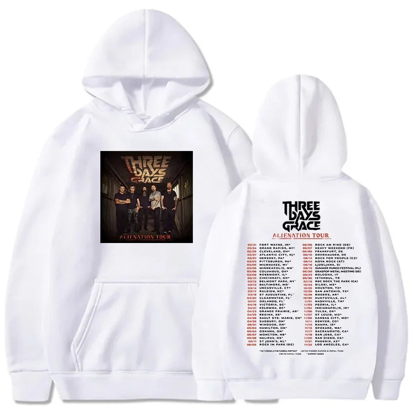 Dark Graphic Streetwear Hoodie with Tour Inspired Artwork and Relaxed Fit