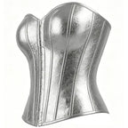 Luminous Metallic Silver Overbust Corset with Front Hook Closure