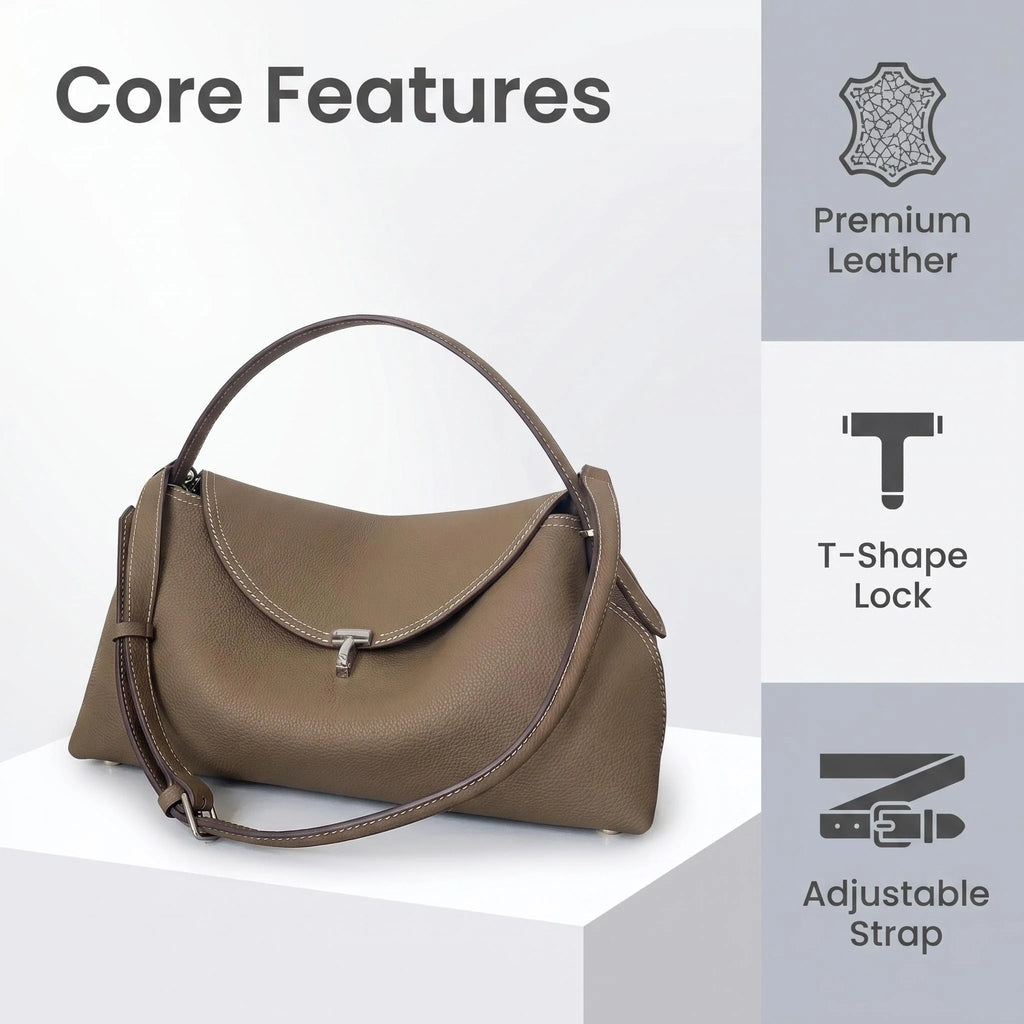 Minimalist Genuine Leather Crescent Shoulder Bag with Soft Structured Silhouette