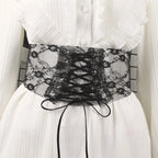 Sheer Lace Corset Belt with Lace-Up Front and Structured Waist Design