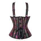 Vintage Floral Tapestry Overbust Corset with Wide Straps and Structured Seaming