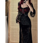 Elegant Gothic Lace Maxi Dress with Dark Alternative Evening Aesthetic