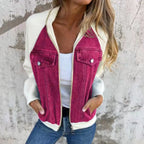 Women's Patchwork Denim Contrast Sleeve Button-Up Casual Streetwear Jacket