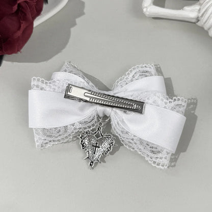 Gothic Lace Ribbon Bow Hair Clip Dark Romantic Statement Accessory