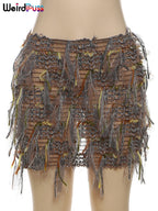 Textured Fringe Mini Skirt with Layered Tassel Festival Fashion Design